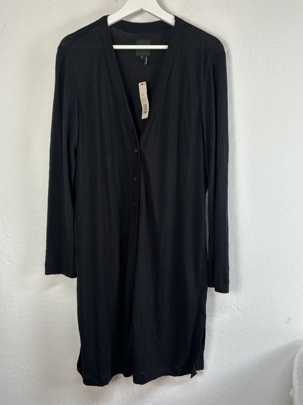 Nic+Zoe Womens Black Linen Blend Button Front Cardigan Sweater Duster Large New